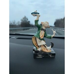 Vintage Italian Clown Figurine Waiter with Coffee on Carrara Marble Base Italy